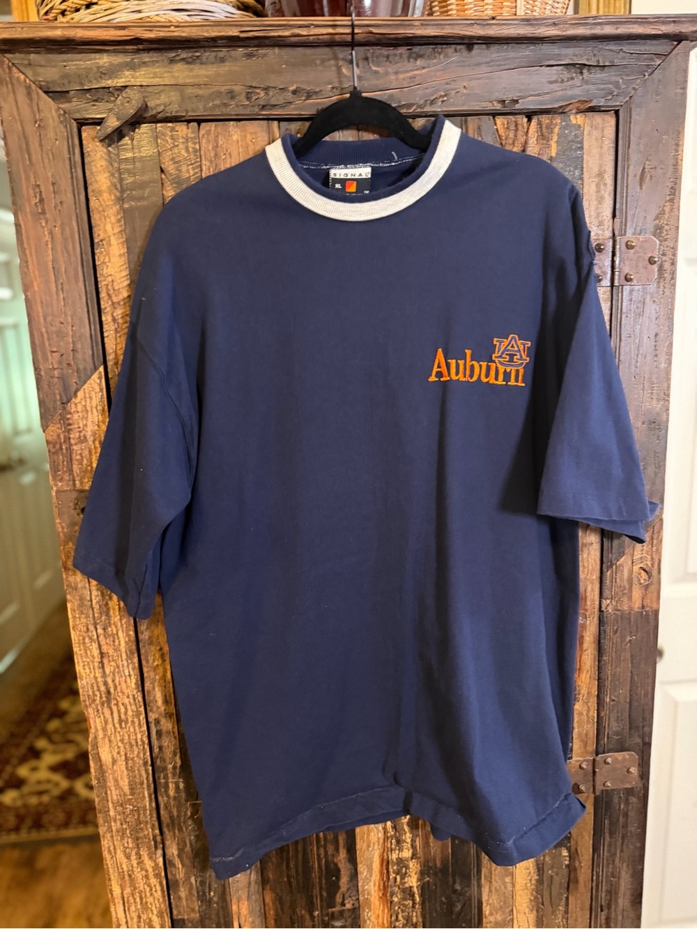 Vintage 90s Auburn Tigers Signal Sports T Shirt XL USA Made Navy NCAA Ringer